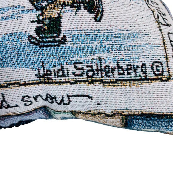 Winter Decorative Tapestry Throw Pillow Ice Skating Snowman Baby Bear Signed - Picture 4 of 9